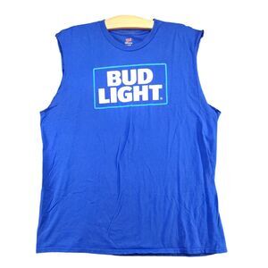 Hanes Nano-T Men's Bud Light Graphic Tank Top Blue XL Sleeveless Crew Neck